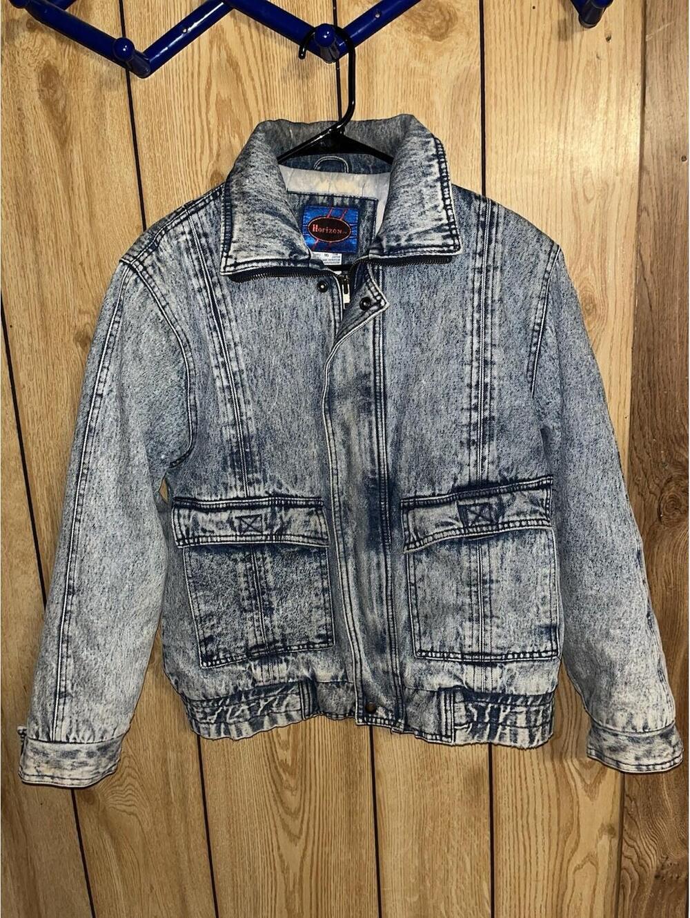 Vintage 90s Horizon Acid Wash Denim Jacket Girls Size 16 Y2K Trucker